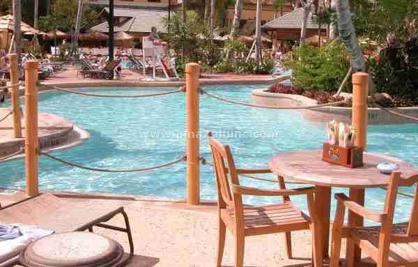 faux bamboo poolside